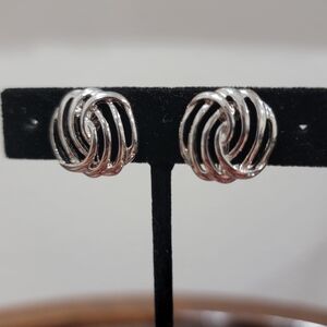Vintage Monet Silvertone button earrings